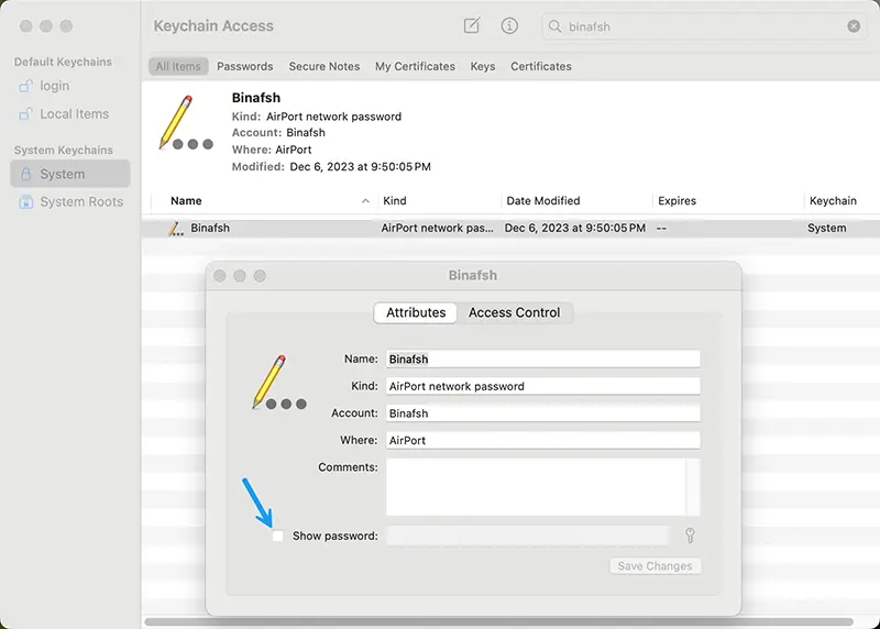 beginner wifi password recovery tutorial macOS Keychain Access WiFi password entry show password