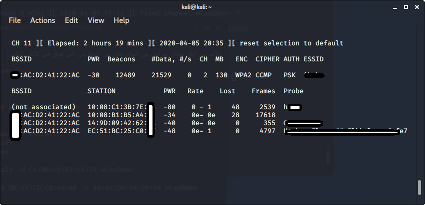 best open source wifi password recovery tool Airodump-ng scanning output showing BSSID, channel, and encryption type