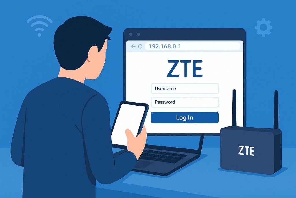 business wifi password recovery router admin login page on laptop showing username and password fields