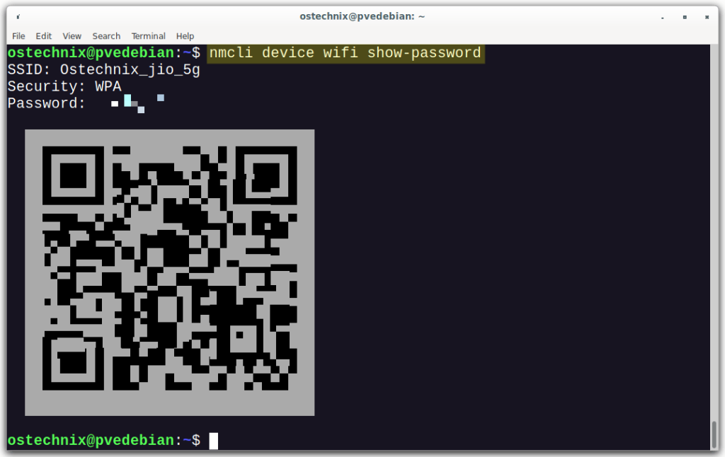 find saved wifi password linux nmcli connection show output with password displayed in terminal