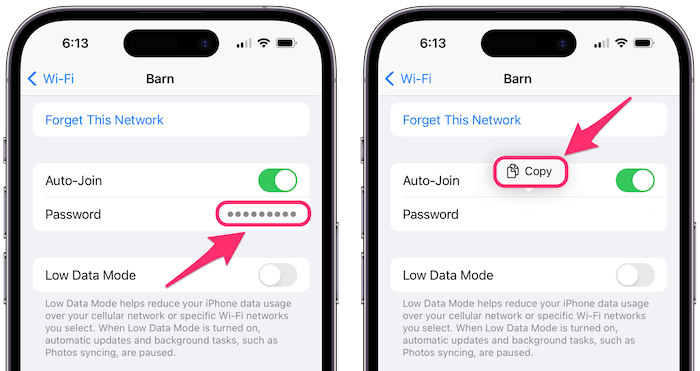 forgotten wifi password recovery iphone iPhone WiFi settings show password screen iOS 16