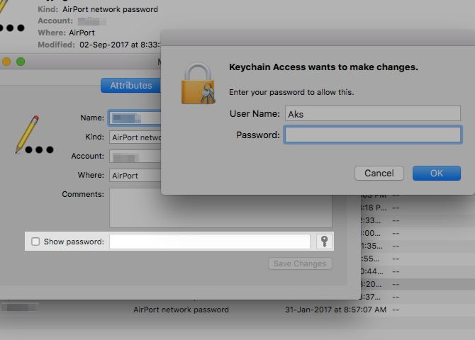 forgotten wifi password recovery iphone Keychain Access Mac showing WiFi password entry