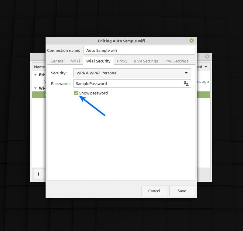 forgotten wifi password recovery linux Linux network manager GUI showing saved wifi password