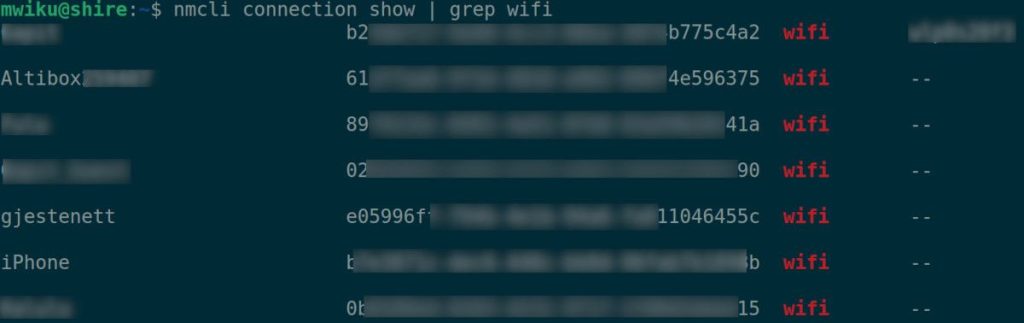 free wifi password recovery utility Linux terminal showing nmcli device wifi show-password command output