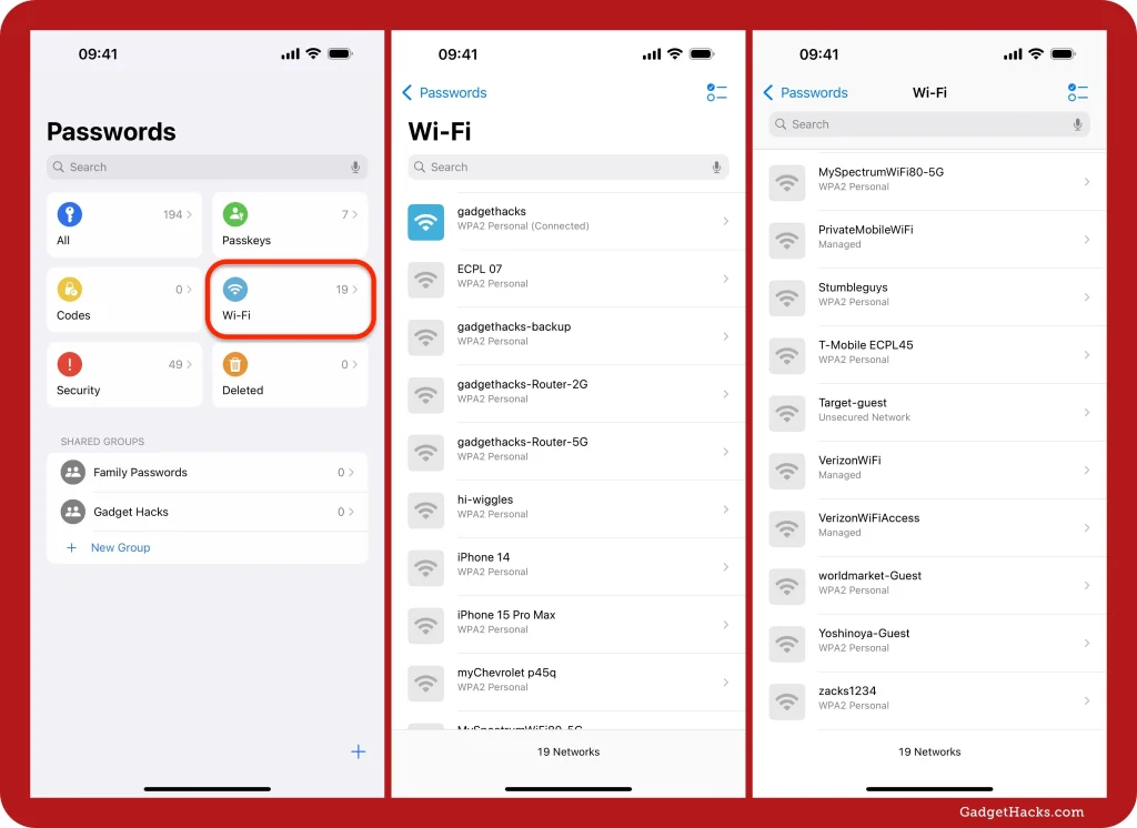 recover forgotten wifi password on mobile iPhone WiFi settings sharing password screen