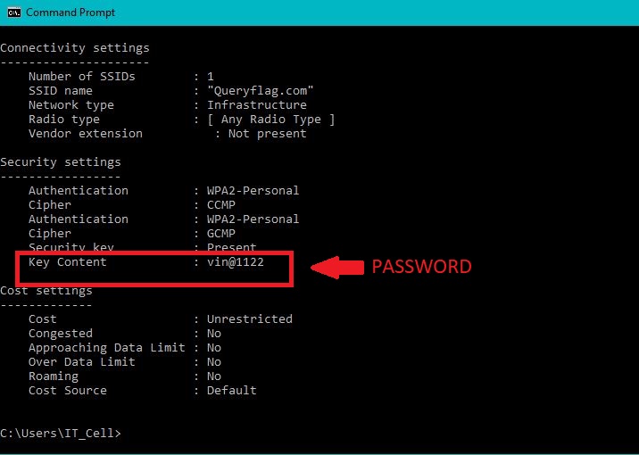 recover forgotten wifi password using cmd Command Prompt netsh wlan show profile name key clear showing Key Content password