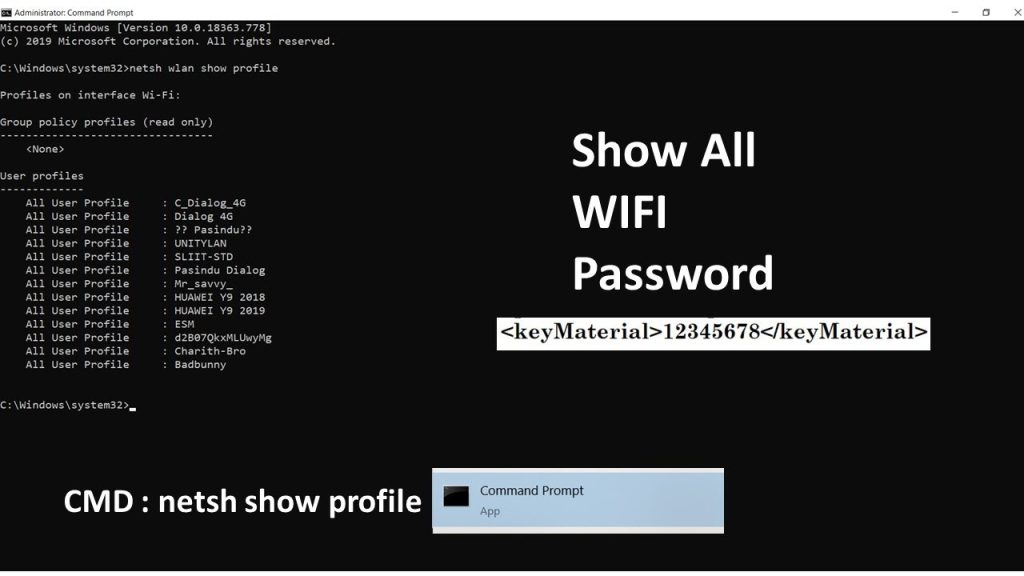 recover forgotten wifi password using cmd Command Prompt right-click Run as administrator Windows 10