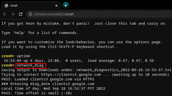 recover wifi password on chromebook Chromebook Crosh terminal network_diag command output
