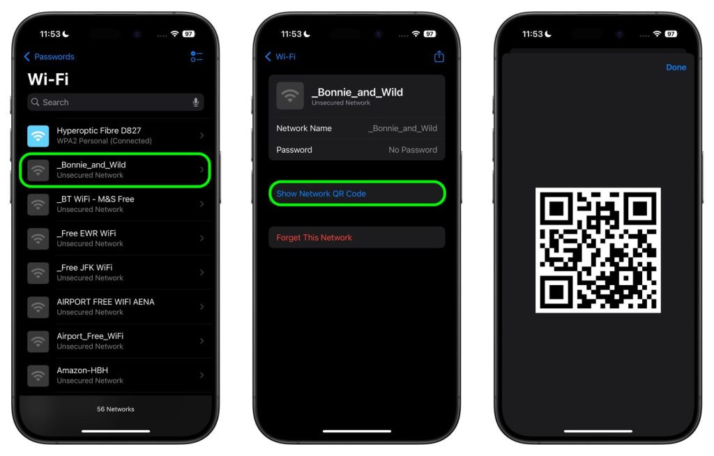 recover wifi password on iphone iPhone share WiFi password QR code screen