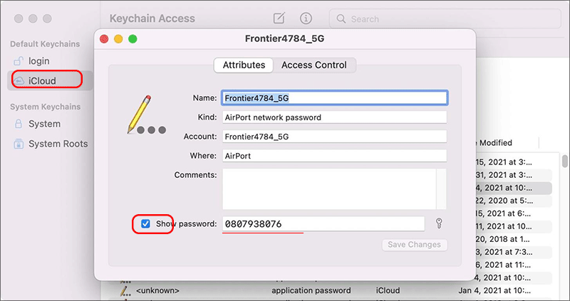 recover wifi password on iphone Mac Keychain Access show WiFi password window