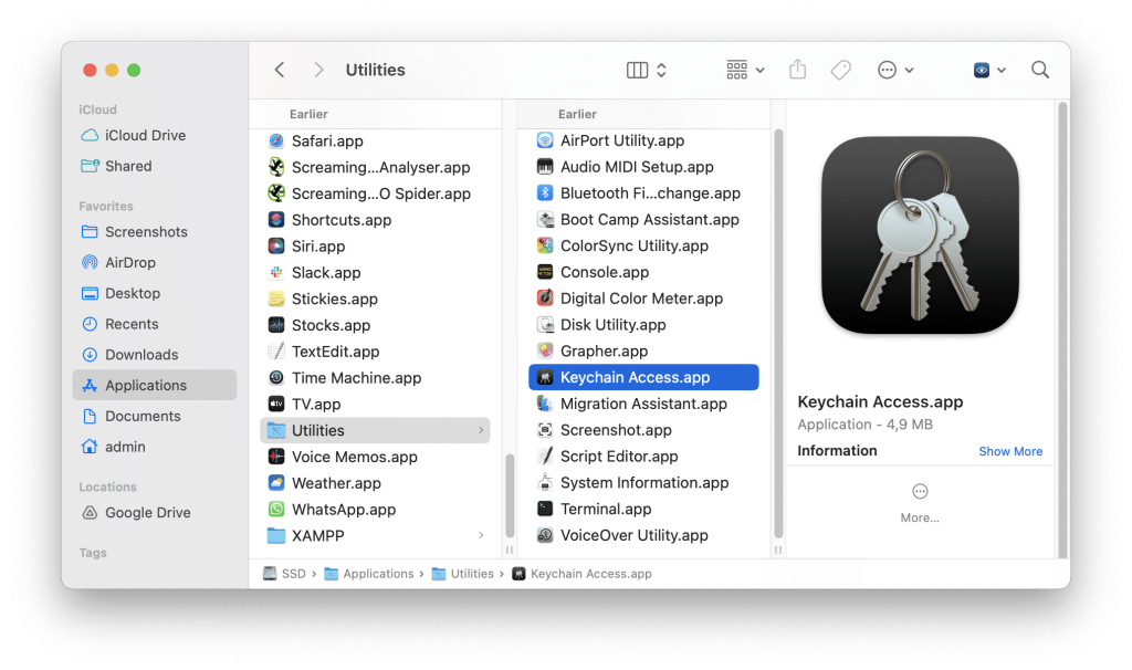 recover wifi password on macbook MacBook Keychain Access app icon in Utilities folder