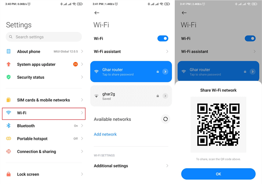 restore wifi passwords from backup Android phone showing saved wifi networks in settings