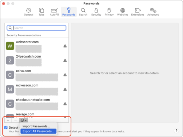 restore wifi passwords mac Keychain Access Export Items dialog box selecting CSV format