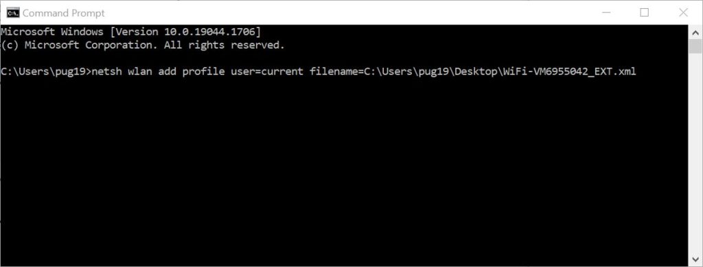 restore wifi passwords windows Windows Command Prompt running netsh wlan add profile command