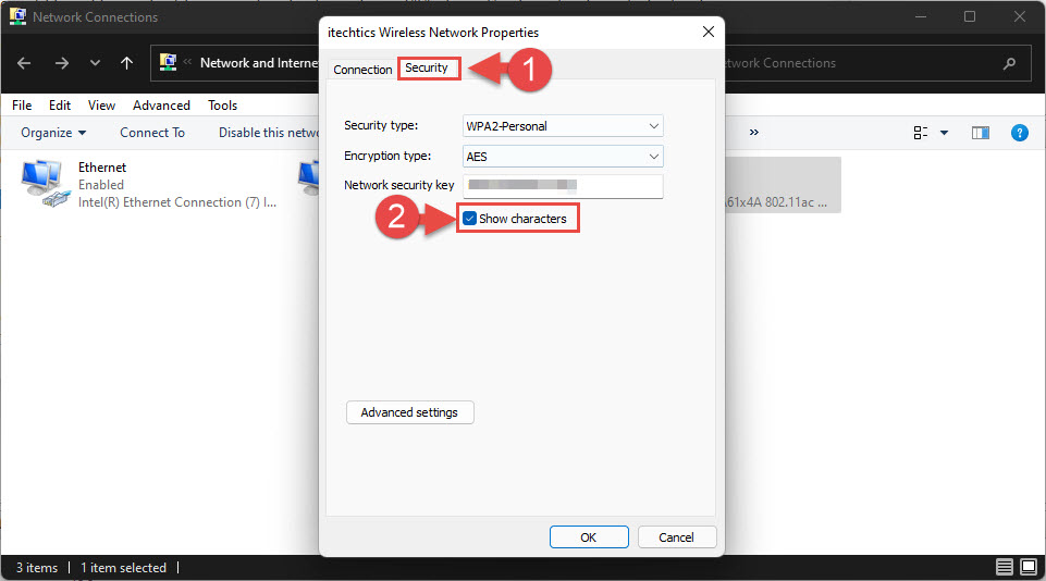 safest wifi password recovery method Windows 10 WiFi network properties security tab show characters