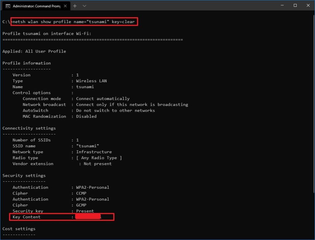 saved wifi password recovery command line Command Prompt netsh wlan show profiles listing saved WiFi networks