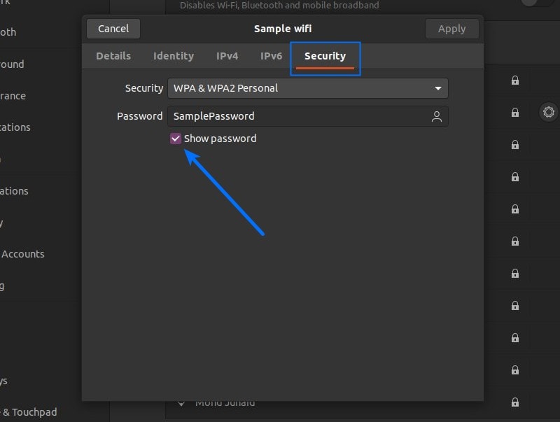 show wifi password linux linux wifi settings security tab show password