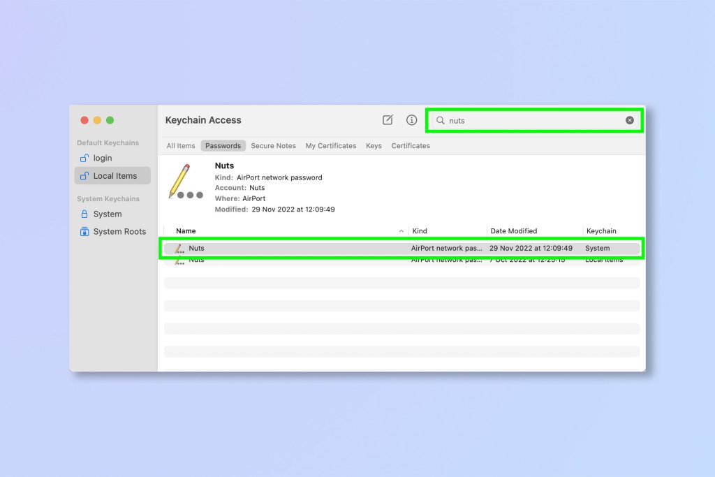 show wifi password settings macOS Keychain Access WiFi password field