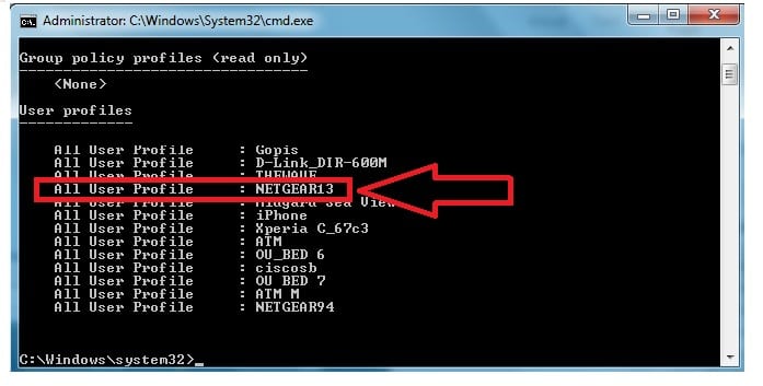 wifi password recovery command prompt tutorial netsh wlan show profiles command output list of wifi networks