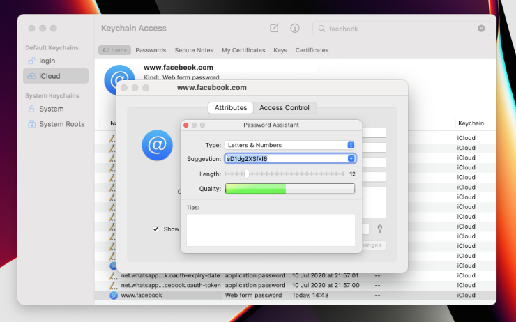 wifi password recovery for mac users Mac Keychain Access password reveal dialog with checkbox and admin credentials prompt