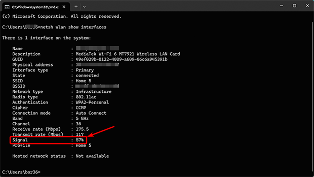 wifi password recovery for windows 11 laptop Windows 11 command prompt showing netsh wlan show profile command output with Key Content highlighted