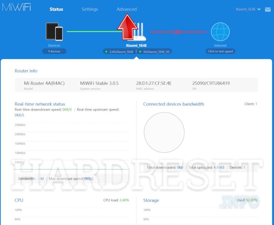 wifi password recovery for xiaomi redmi Router admin login page on a laptop showing WiFi settings section