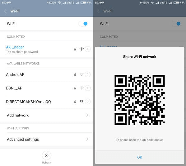wifi password recovery from saved network Android WiFi settings QR code password recovery