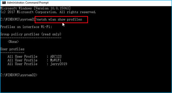 wifi password recovery migration guide Windows netsh export WiFi profile command prompt screenshot