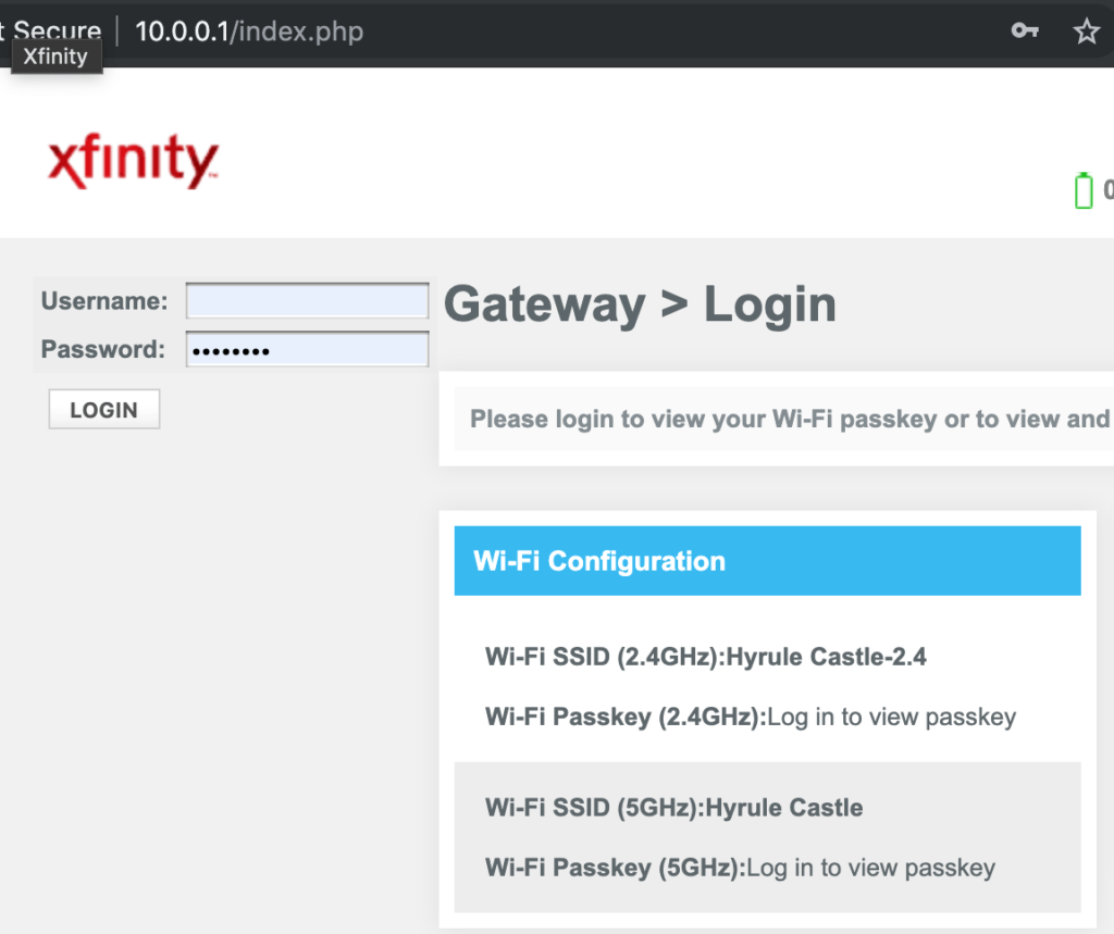 wifi password recovery on access point router login page with username and password fields