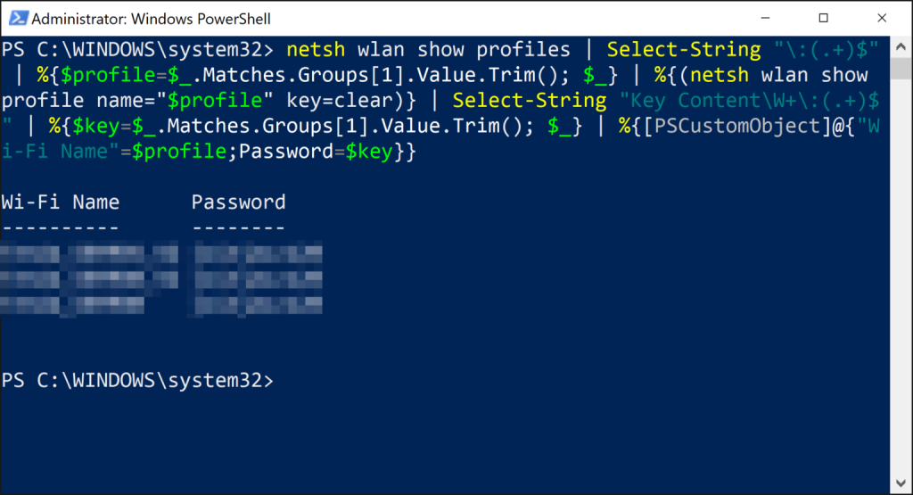 wifi password recovery powershell tutorial export wifi passwords to csv PowerShell command output