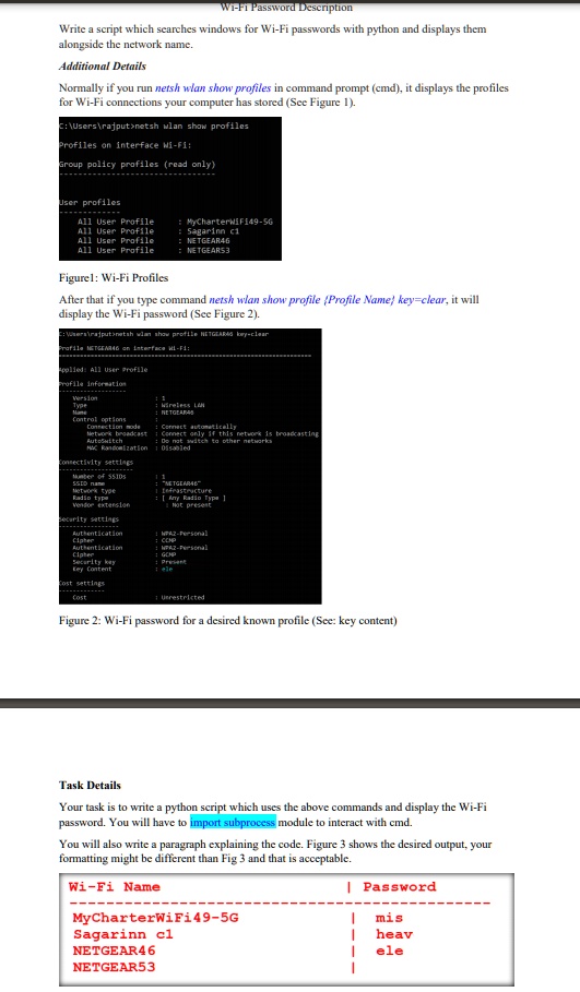 wifi password recovery script terminal output listing WiFi names and passwords from script