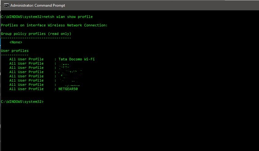 wifi password recovery software comparison Command prompt window showing netsh wlan command and WiFi password