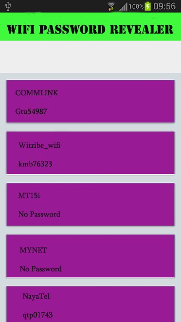 wifi password recovery software comparison WiFi Password Revealer app on Android showing network list with passwords blurred