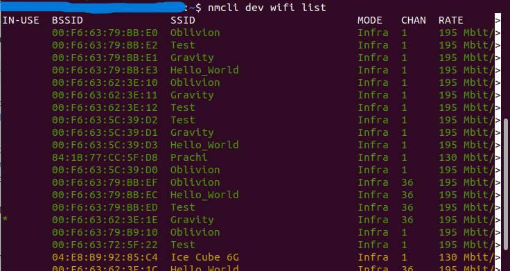 wifi password recovery using terminal Terminal showing nmcli command output with WiFi password (psk) revealed