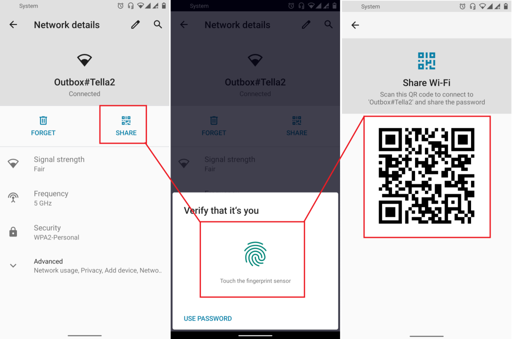 wifi password recovery utility Android WiFi settings QR code share password