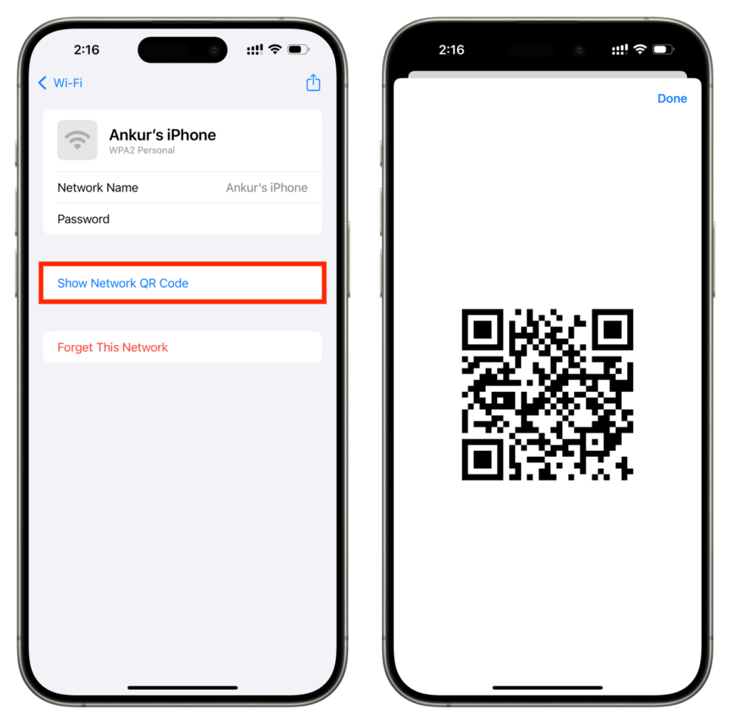 wifi password recovery utility iPhone WiFi settings password sharing QR code