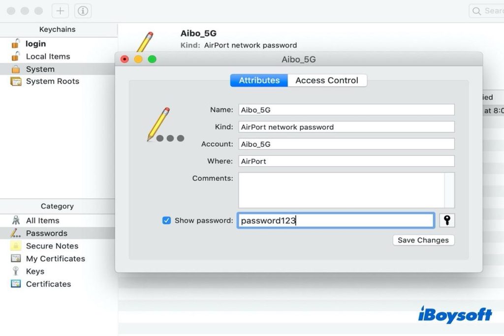 wifi password recovery utility macOS Keychain Access WiFi password show password