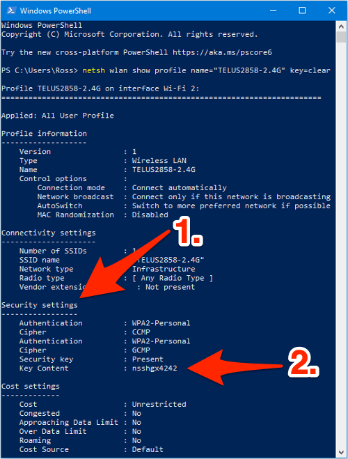 wifi password recovery via powershell PowerShell netsh wlan show profile name key clear security settings