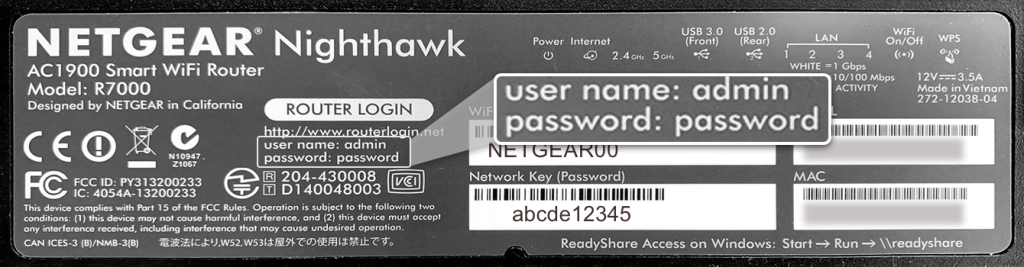 wifi password recovery with browser Default router admin login credentials on sticker on bottom of router