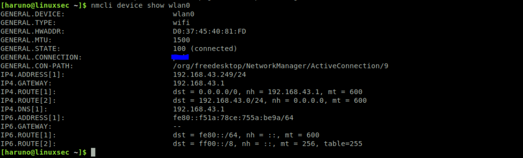 wifi password recovery with mac address Linux terminal nmcli command showing WiFi password output