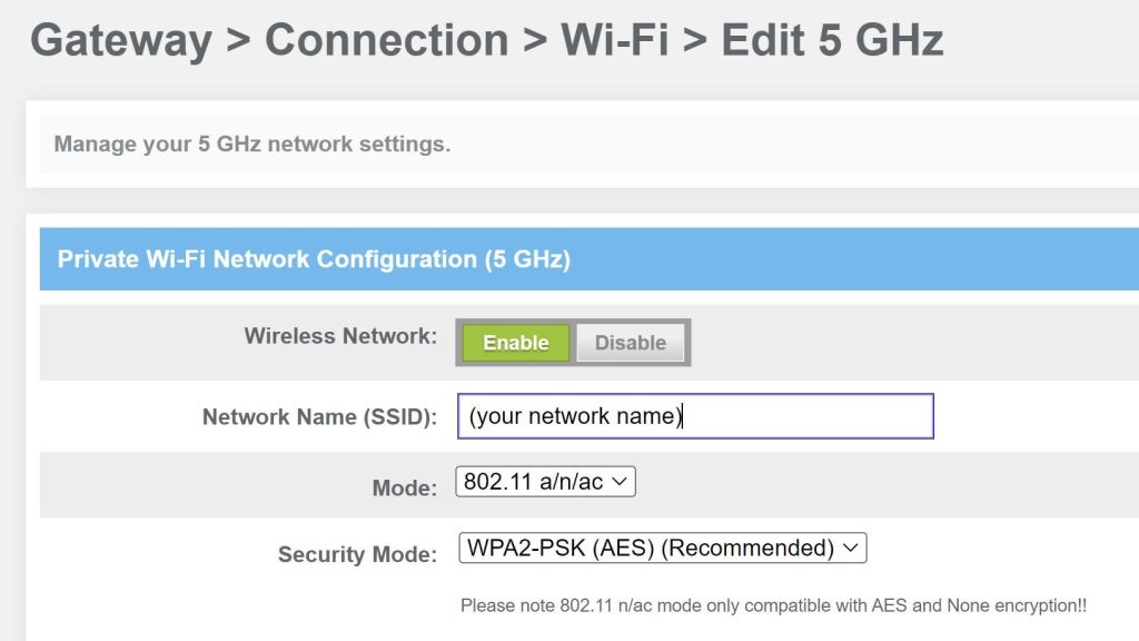 wifi password recovery with modem config router wireless security configuration page with WPA2 password field