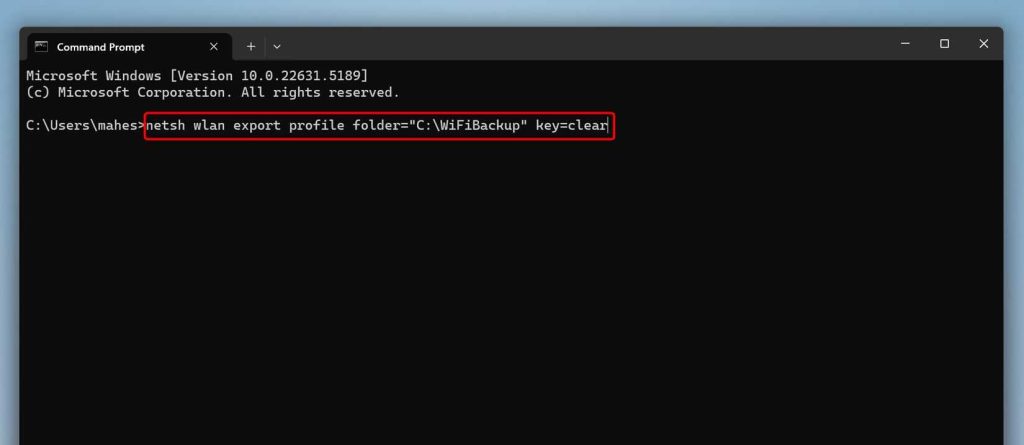 wifi password recovery with netsh netsh wlan export profile folder command output and XML files
