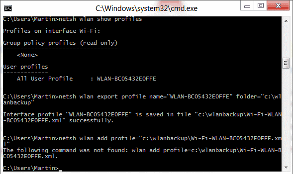 wifi password recovery without resetting router Windows Command Prompt netsh wlan show profile key = clear screenshot