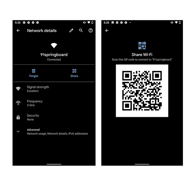 wifi password recovery without root android Android WiFi share feature showing QR code and password below it