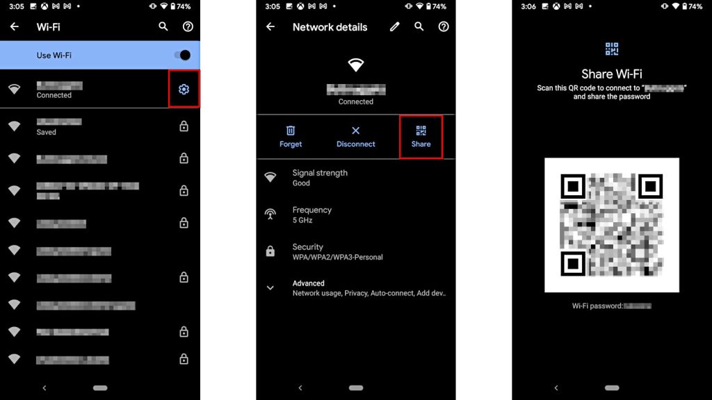 wifi password recovery without software installation Android share WiFi network QR code showing password plain text