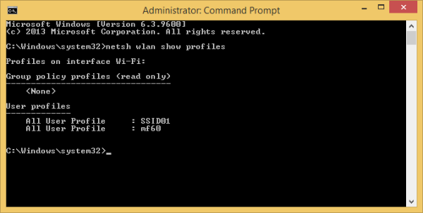 backup wifi passwords before reset Windows Command Prompt netsh wlan show profiles example screenshot