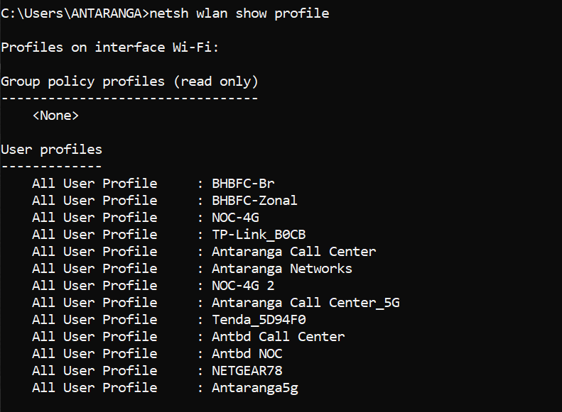backup wifi passwords to usb netsh wlan show profiles command output