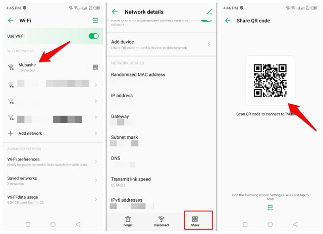 best wifi password recovery utility Android phone showing saved WiFi network QR code with password