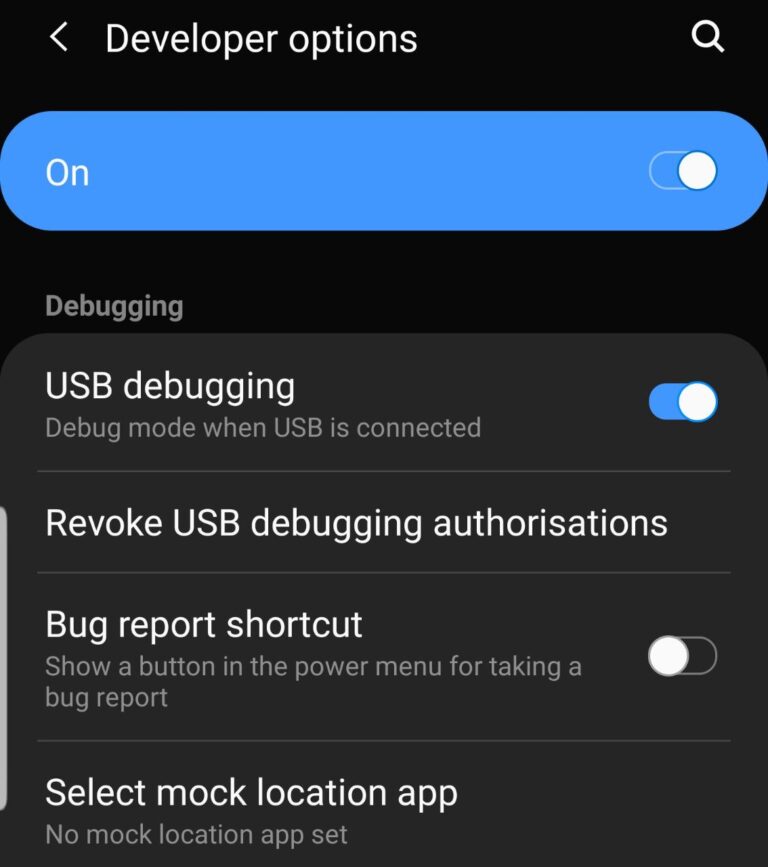 export wifi passwords android Android Developer Options menu with USB Debugging enabled screenshot