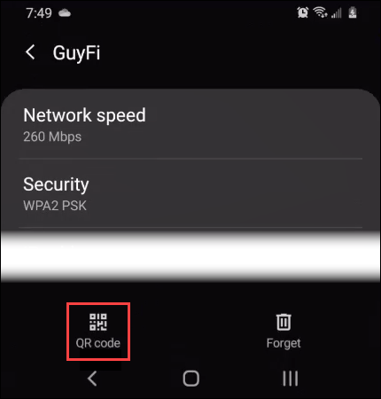 fastest wifi password recovery method Android phone showing WiFi QR code on settings screen